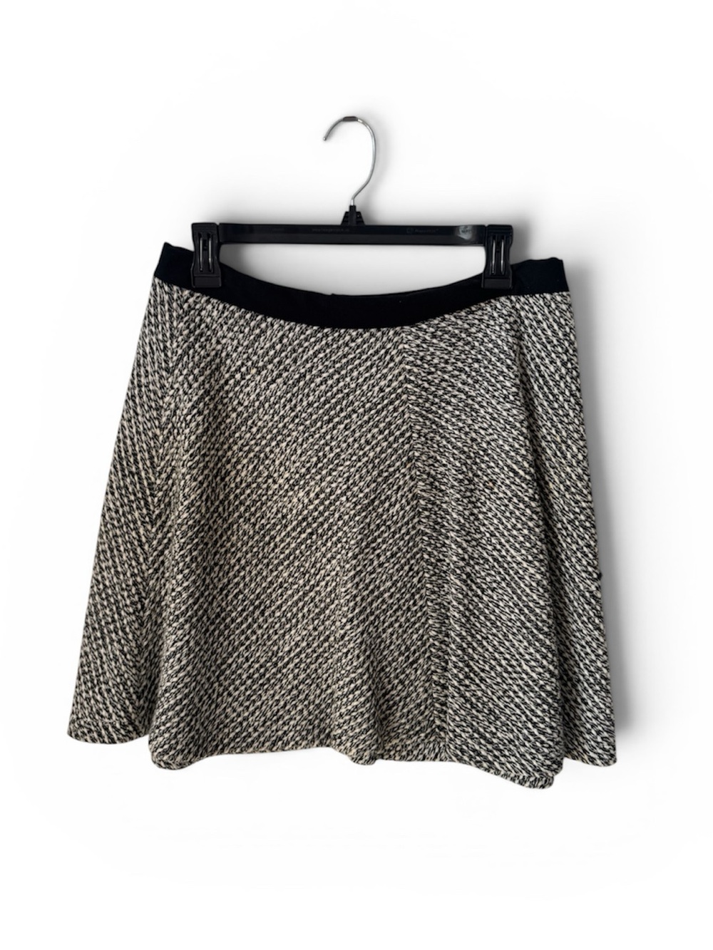 Loft Textured Black & White Circle Skirt with Black Waistband